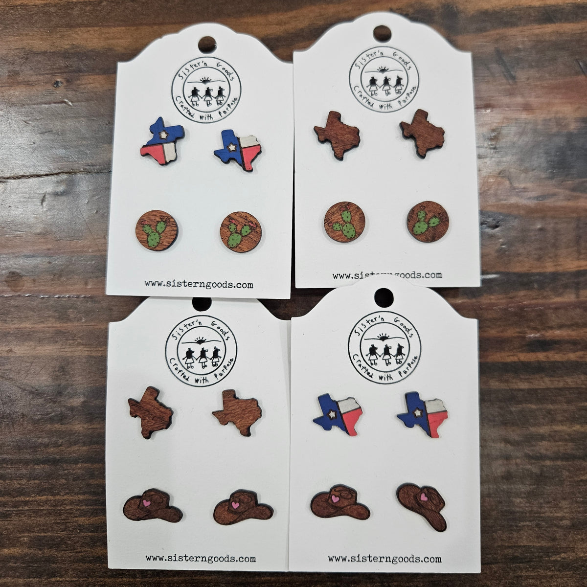 Hand Painted Wood Stud Earrings