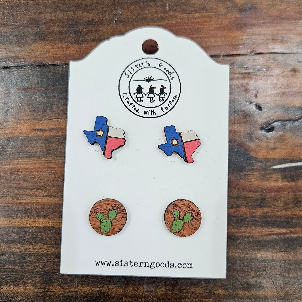 Hand Painted Wood Stud Earrings