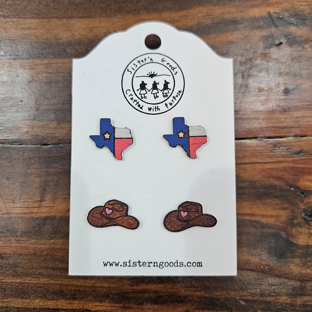 Hand Painted Wood Stud Earrings