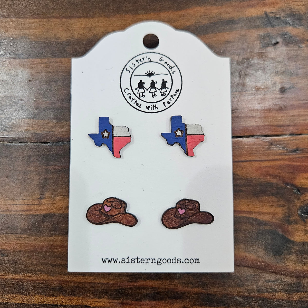 Hand Painted Wood Stud Earrings